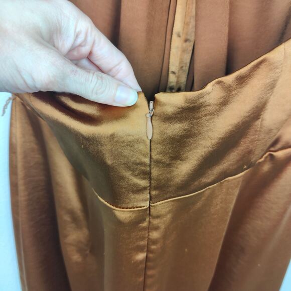 Undress Paula Tawny Brown Cocktail Midi Dress Womens Large Satin Halter Twist - Picture 4 of 9